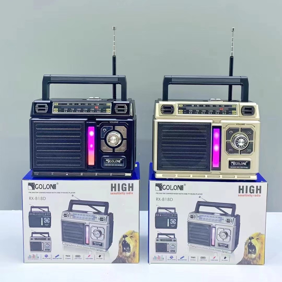 外贸新款复古手提rx-818d蓝牙音箱户外便携插卡音响三波段收音机