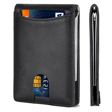 亚马逊超纤皮革耐磨RFID防盗刷美金夹信用卡卡包短款二折男士钱包