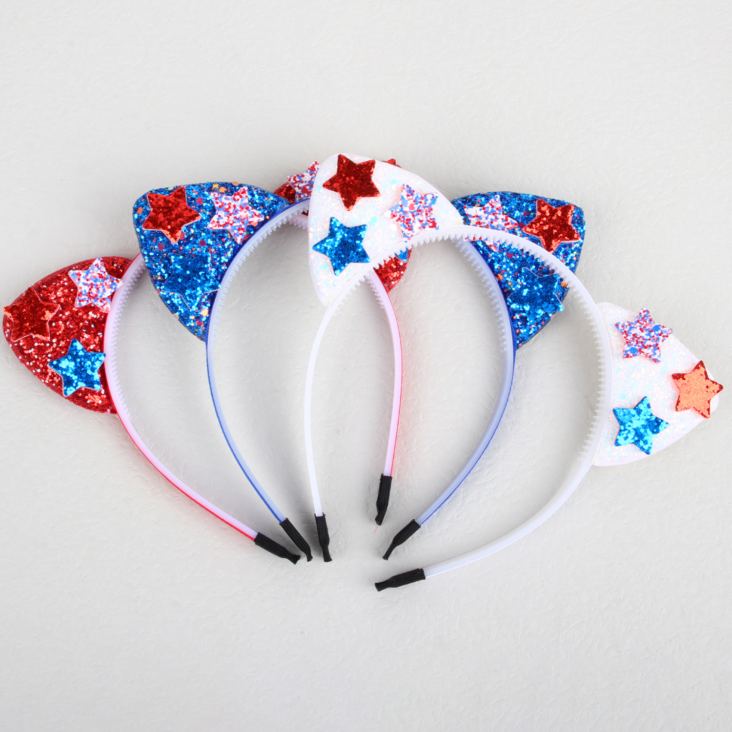 卡通猫耳朵发箍美国独立日星星发箍葱粉猫耳朵头箍节日派对发饰