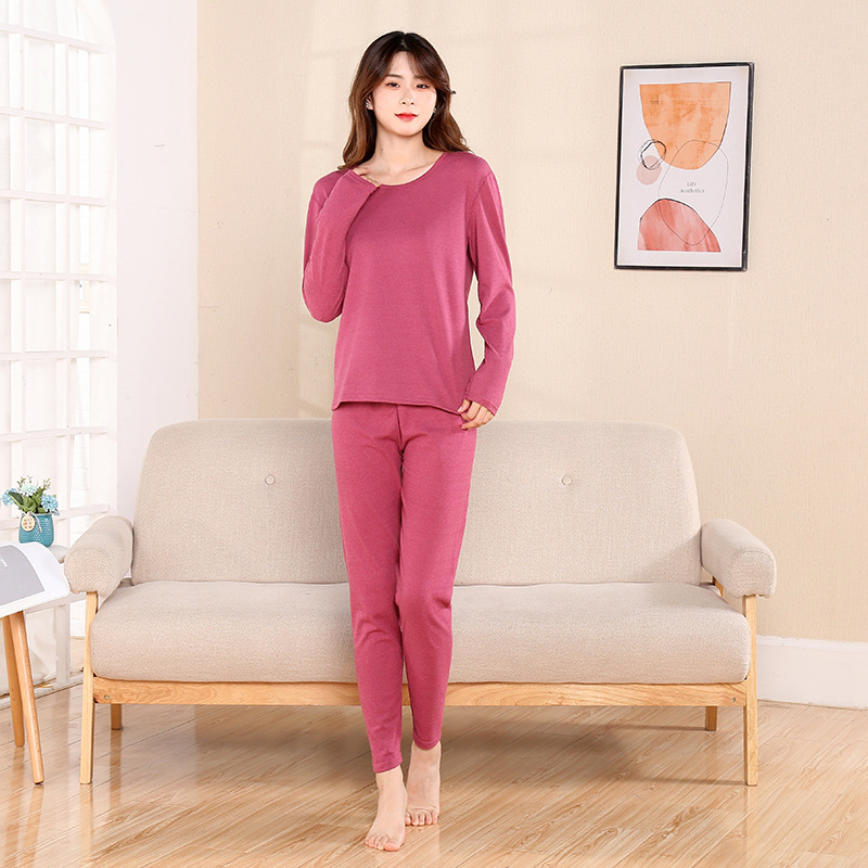 New round Neck Top Thickened, Sanded Fabric Soft Comfortable Tight Dralon Double-Sided Suit Pure Color Warm Keeping Underwear Ladies