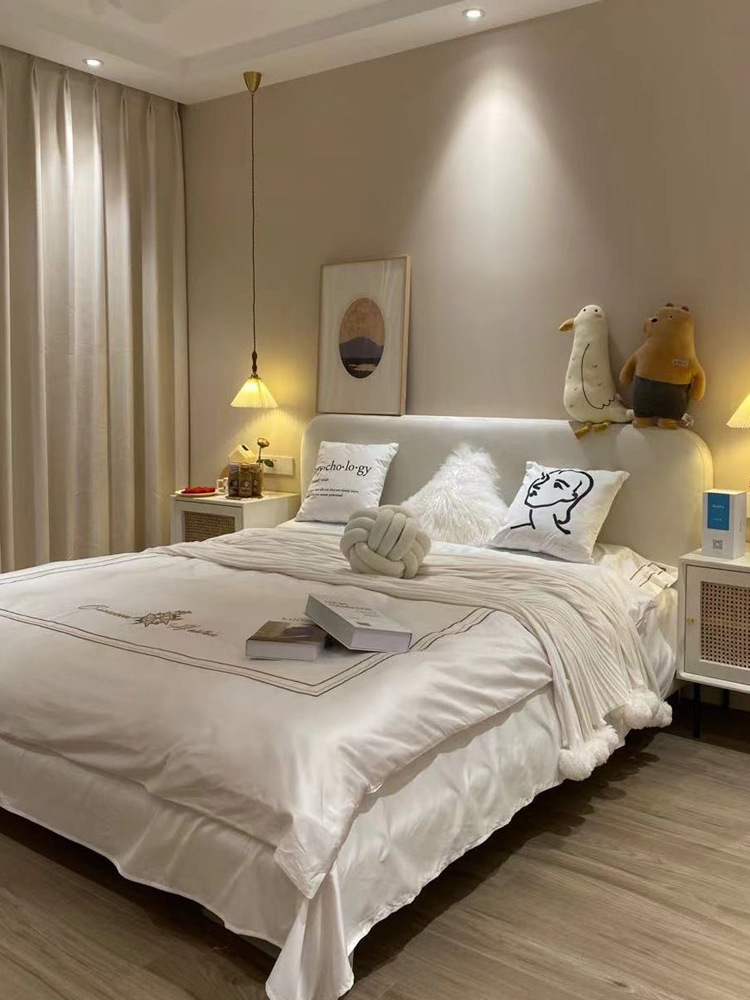 北欧布艺床现代简约轻奢ins网红床奶油风卧室科技布床主卧儿童床