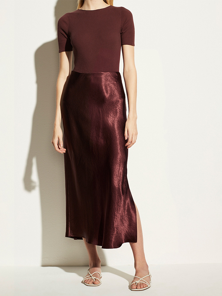 欧洲站三醋酸缎面半身裙长裙女夏绸缎开叉桑蚕真丝半裙a字h型春秋