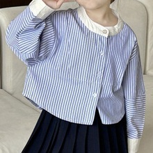 韩版女童衬衫2024春夏新款宝宝条纹洋气长袖上衣时尚百搭衬衣