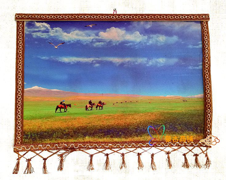 批发蒙古彩毡画内蒙古特色草原工艺品挂画蒙古包餐厅装饰画羊毛毡