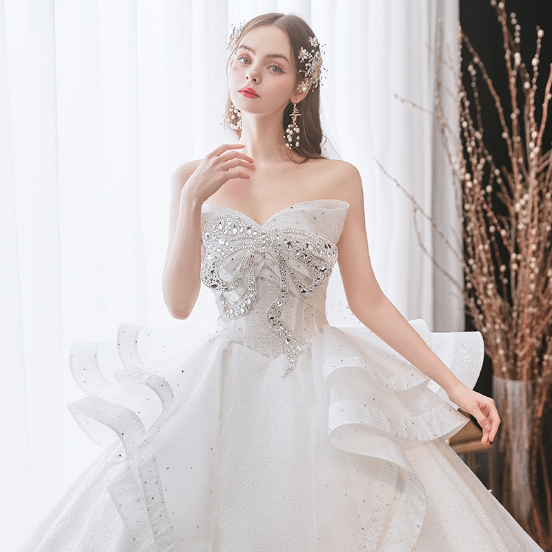 婚纱礼服2022春新款简约粉色抹胸外贸欧美晚礼服红色厂家批发06123