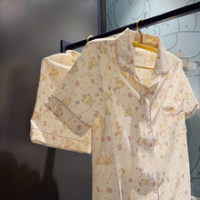 2025少女甜美卡通轻松熊睡衣女夏季新款短袖短裤家居