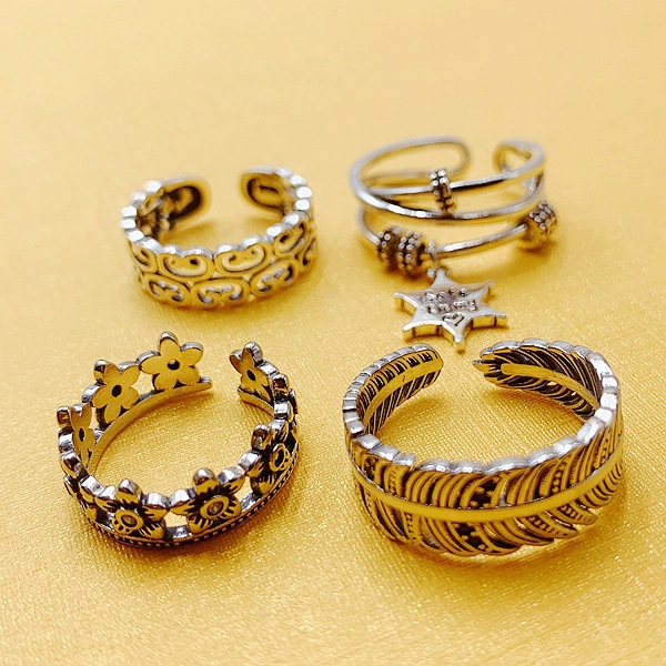 S925 Thai Silver Retro Distressed Ring Fashion Personalized Opening Simple Couple Rings Tail Ring Ring Mixed Batch Silver Ring