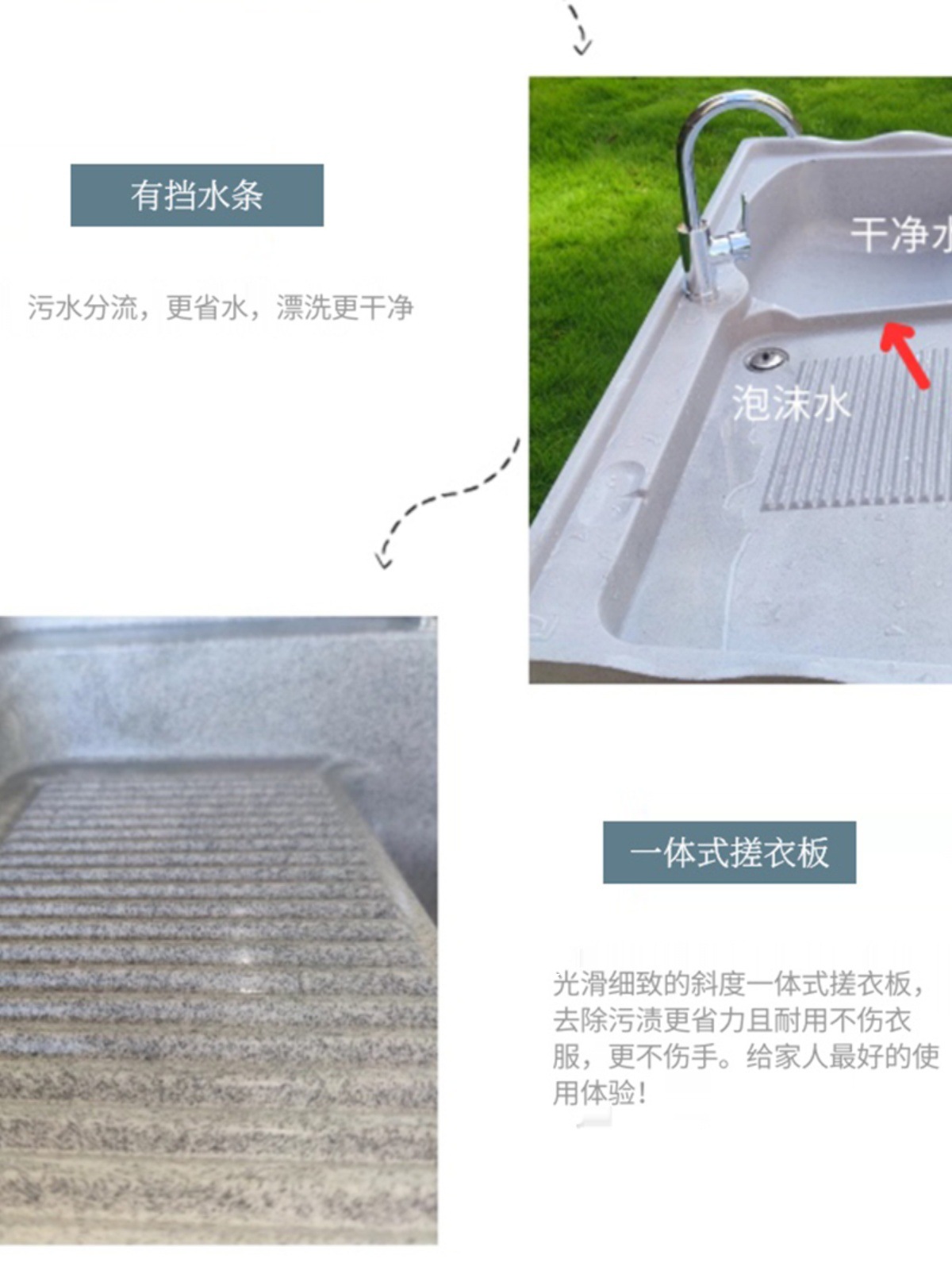 gz6m石英石洗衣池台盆一体新款水泥灰阳台大理石洗衣槽带搓板家用
