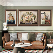 三联美式乡村客厅装饰画法式沙发背景墙壁画田园花鸟复古餐厅挂画