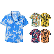 外贸童装翻领单排扣可爱花朵开衫夏季儿童休闲沙滩夏威夷衬衫baby