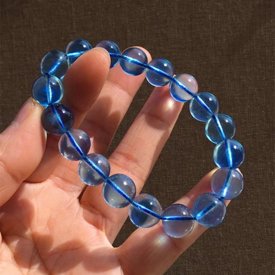 天然海蓝宝手链手串12mm魔鬼深蓝冰透玻璃体老矿海蓝宝手串收藏级