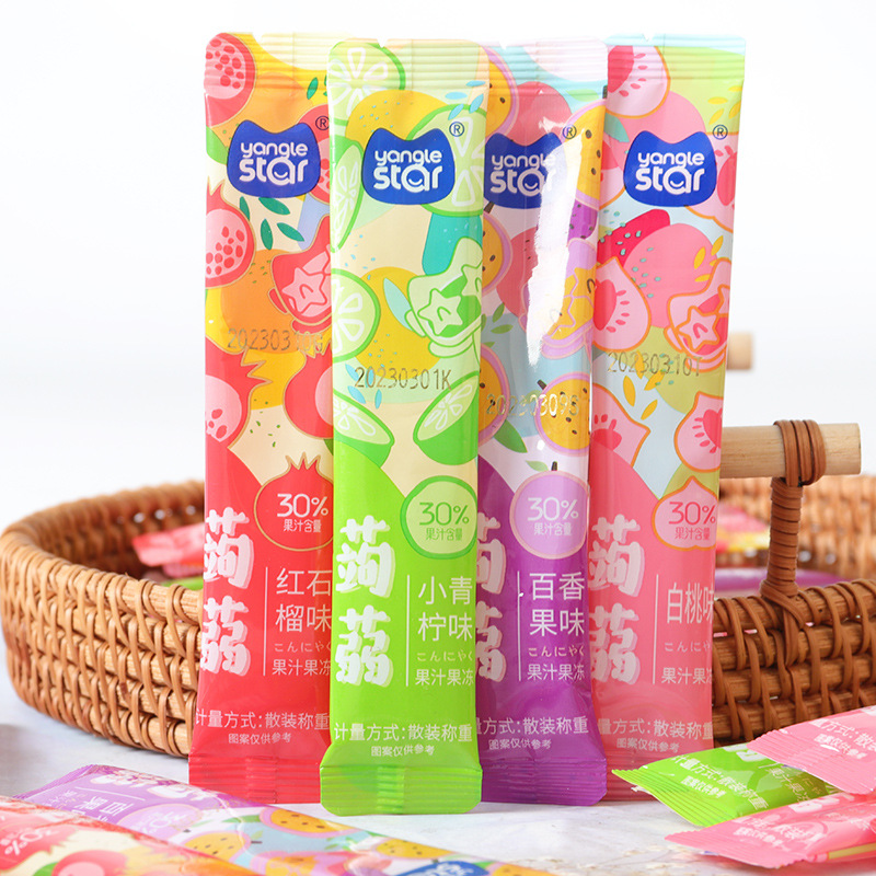 养乐星 蒟蒻果冻条10斤/箱批发百香果味红石榴味小青柠味儿童果冻