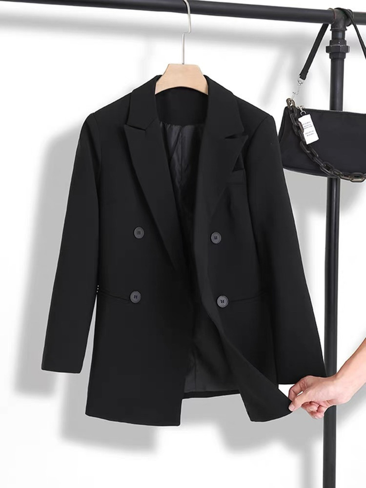 chic黑色西装外套女2024春秋新款韩版宽松中长休闲气质西服上衣潮