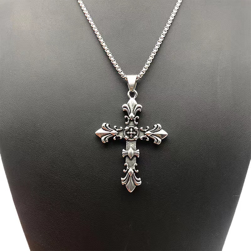 European-Style Long Cross Titanium Steel Necklace Retro Hip Hop All-Match Necklace Personality Sweater Chain Fashion Short Necklace