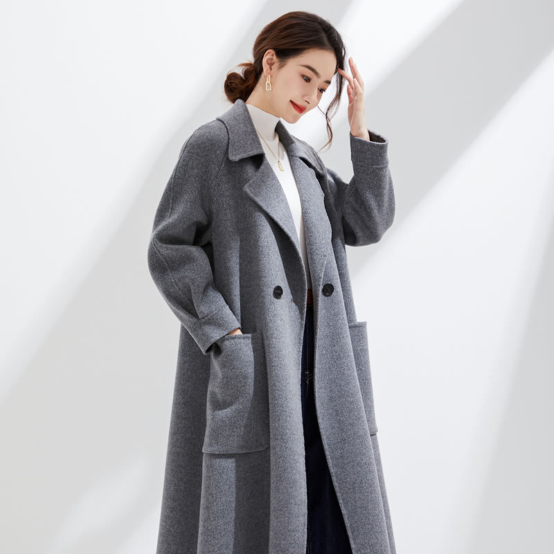 日系轻奢双面羊毛大衣女秋冬加厚赫本风过膝中长款呢子外套新款女