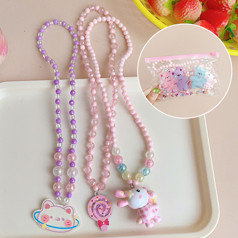 Girls' Necklace Children's Luminous Pearl Ornament Toy Accessories Elsa Ornament Frozen Princess Jewelry Set