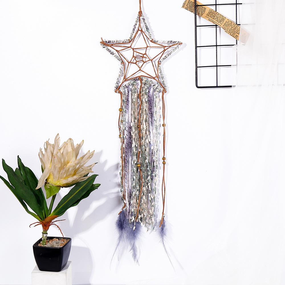 新款五角星捕梦网卧室挂件车挂饰手工风铃欧美风家居门饰空中吊饰