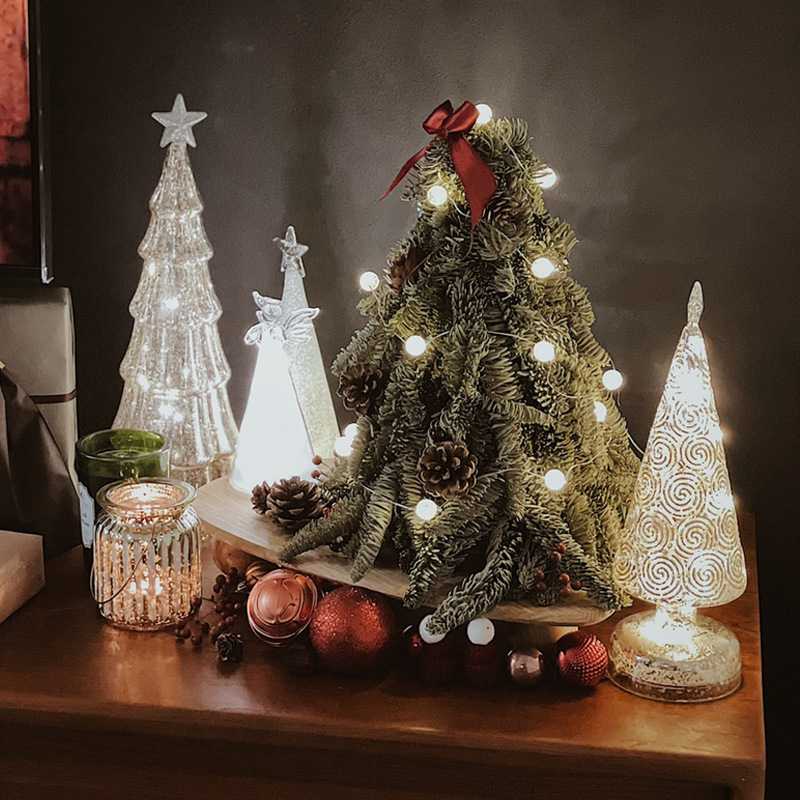 Christmas Tree Glass Candle Ornaments Living Room Home Christmas Table Decoration Atmosphere Scene Layout Atmosphere Night Light