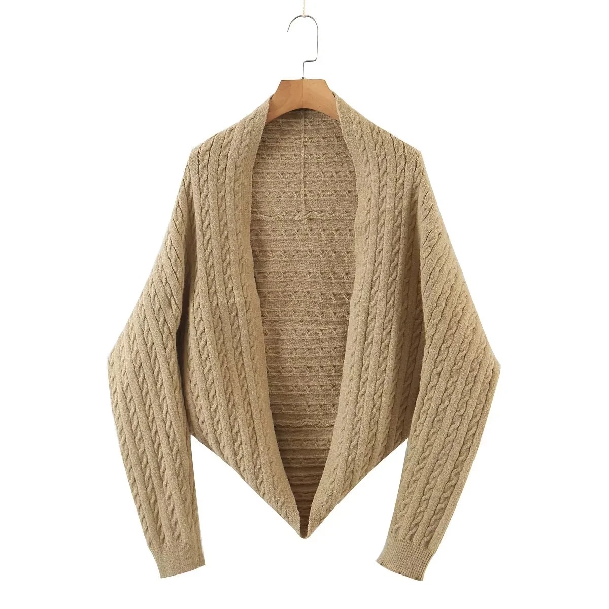 2022秋季新款麻花编织针织开衫外套女蝙蝠袖加厚长袖上衣