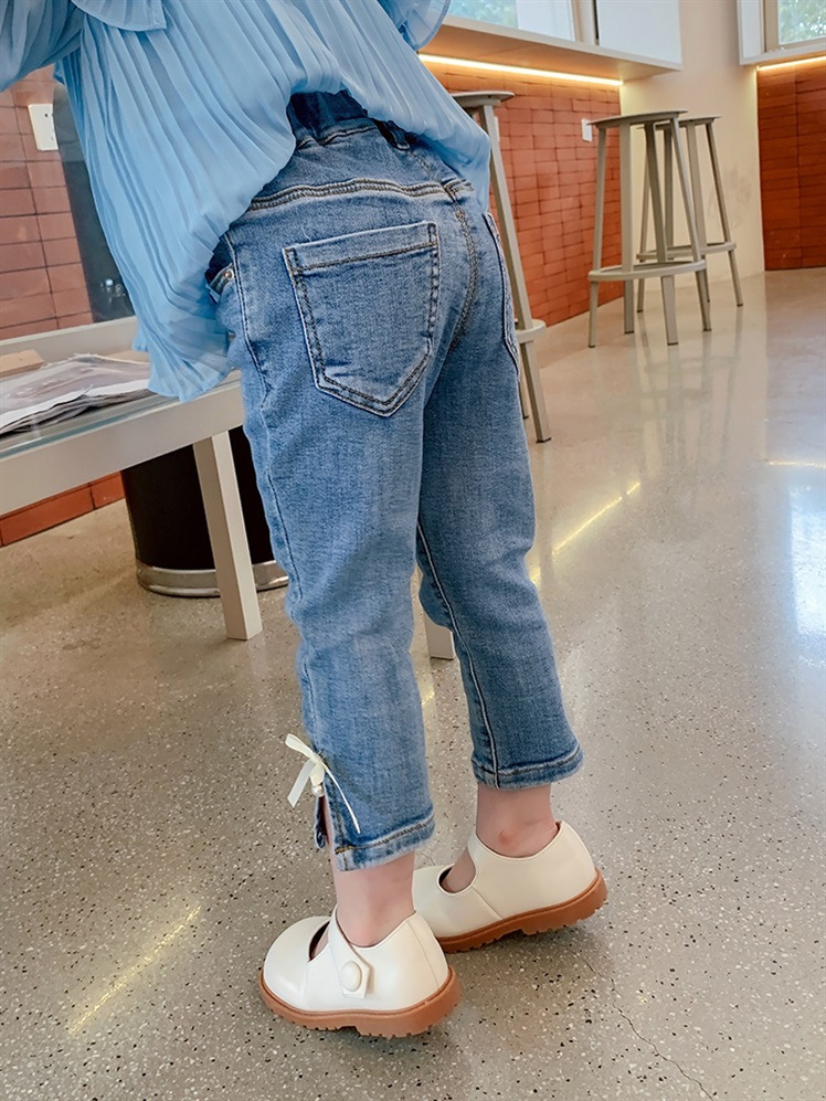 女童裤子韩版休闲蝴蝶结长裤宝宝2021春秋新款洋气时尚儿童牛仔裤