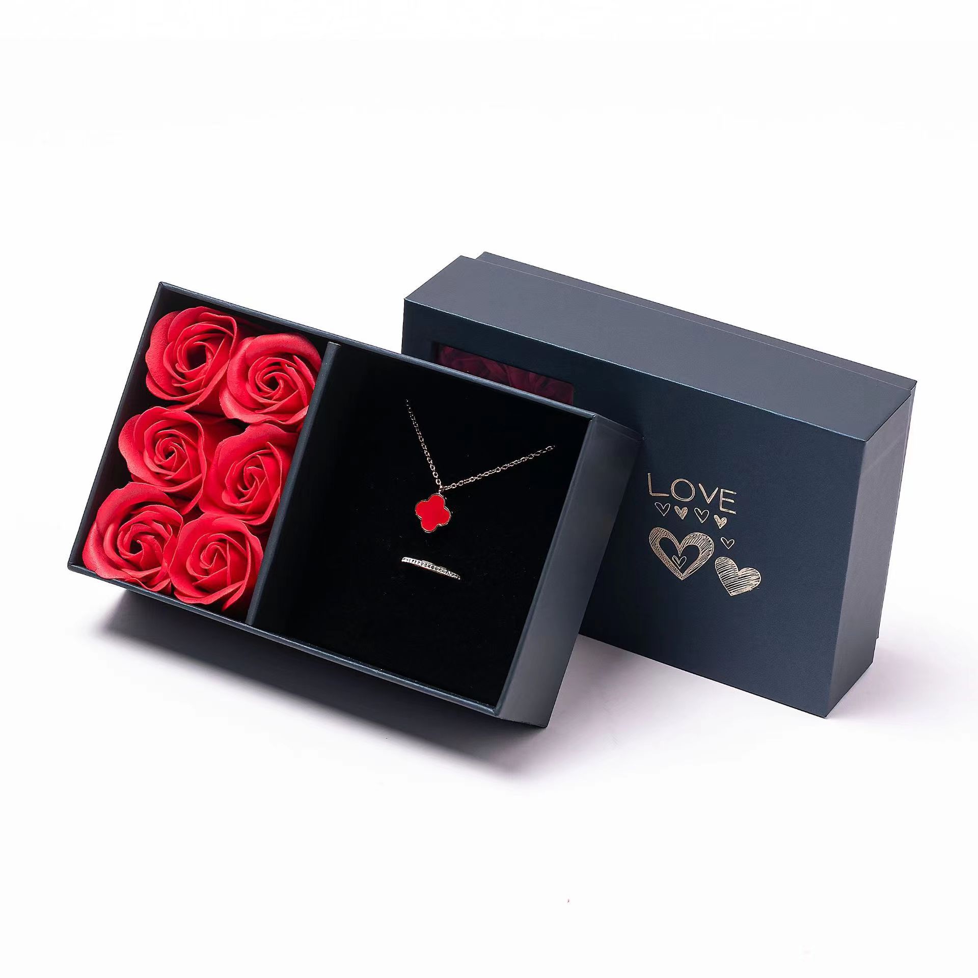 玫瑰花礼盒现货情人节首饰盒开窗六朵花饰品盒戒指吊坠耳钉包装盒