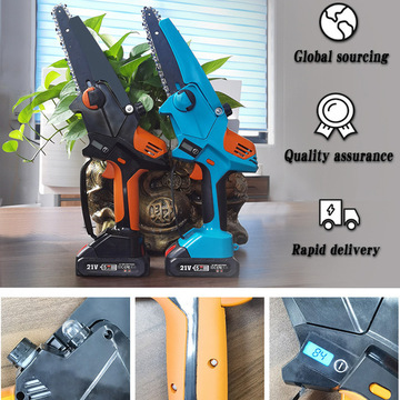 手持家用迷你电锯小型充电式园林户外伐木锯单手电链锯液晶数显