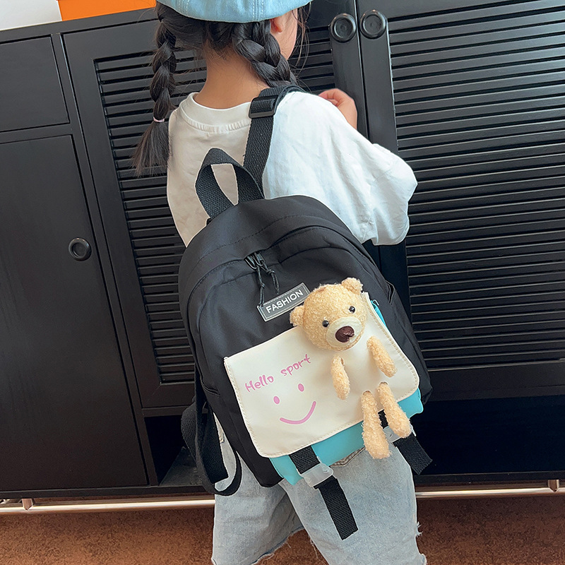 Children's Simplicity Bear Schoolbag 2023 New Fashion Color Contrast Primary School Backpack Cute Baby Kindergarten Backpack
