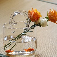 网红创意包包手提篮玻璃花瓶透明水培插花花瓶花器餐桌装饰拍摄