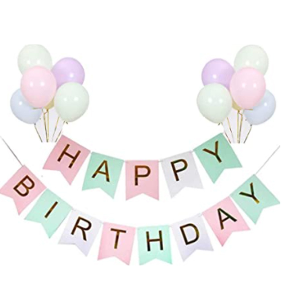 玫瑰金happy birthday 生日快乐字母拉旗横幅 亮片乳胶气球组合