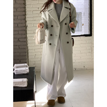 2023冬季新款韩国设计师hanjo减龄四口袋双排扣羊毛呢羊绒大衣