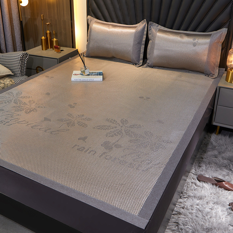 冰藤凉席1.8m床三件套夏季冰丝席可折叠双人1.5m提花软草席藤席子