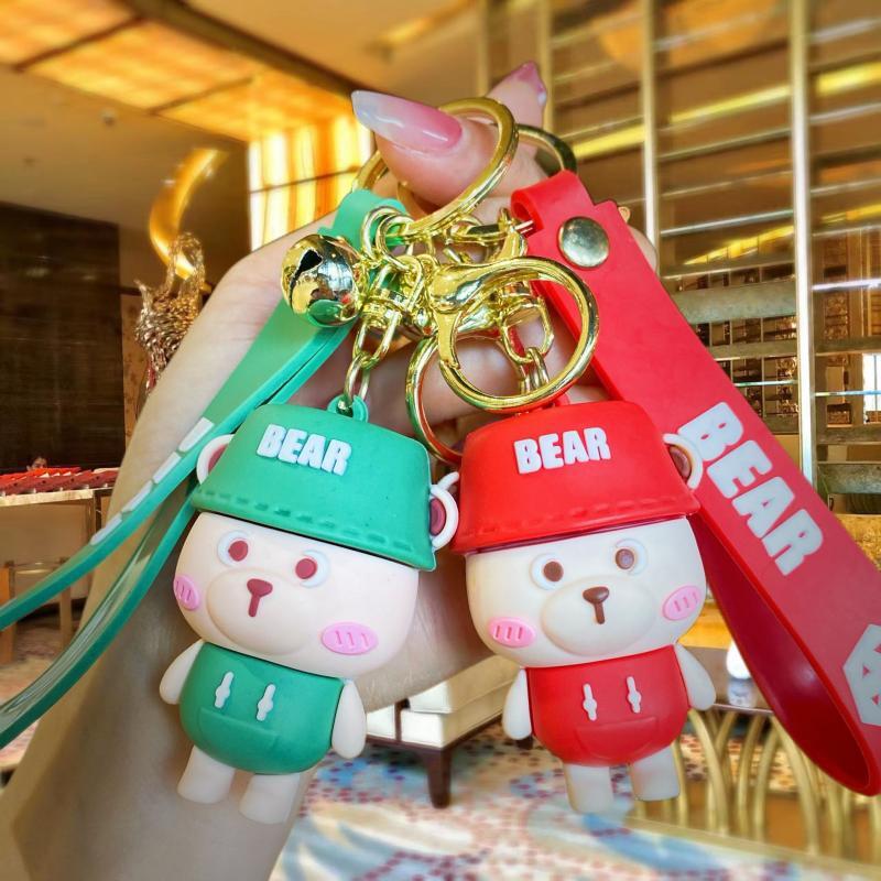 Cartoon Hat Bear Keychain Lovely Bag Pendant Car Key Chain Crane Machine Couple Small Gift Wholesale