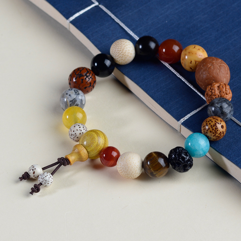 Hangzhou Lingyin Same Style Duobao Bodhi 18-Seed Bracelet Generation Big Heaven Agate Eighteen Prayer Beads Buddha Beads Handheld