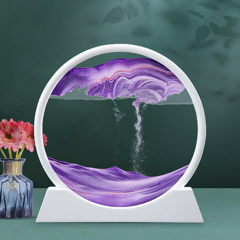 Quicksand Painting Decoration White Frame Glass Craft Gift Creative 3D Hourglass Decoration Home Festival Friendship Gift