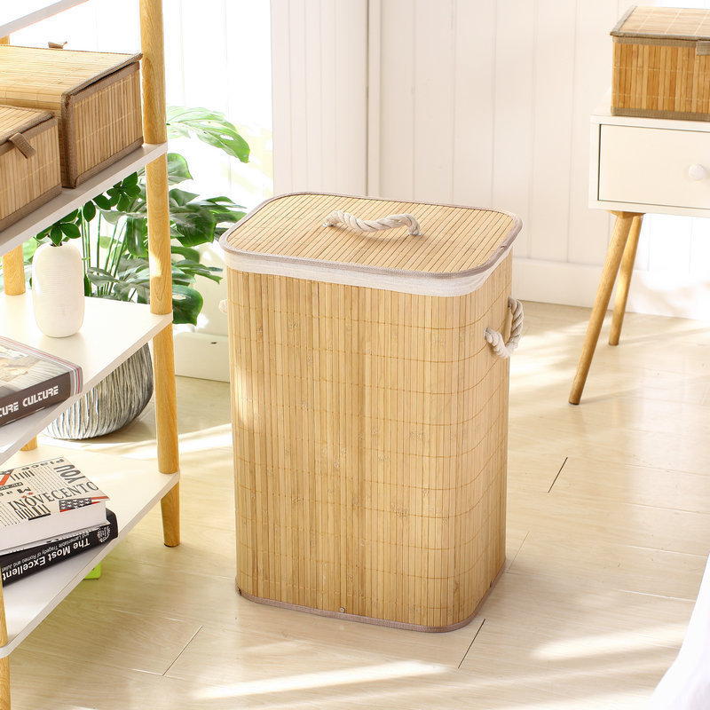 Bamboo Folding Woven Dirty Laundry Storage Bucket