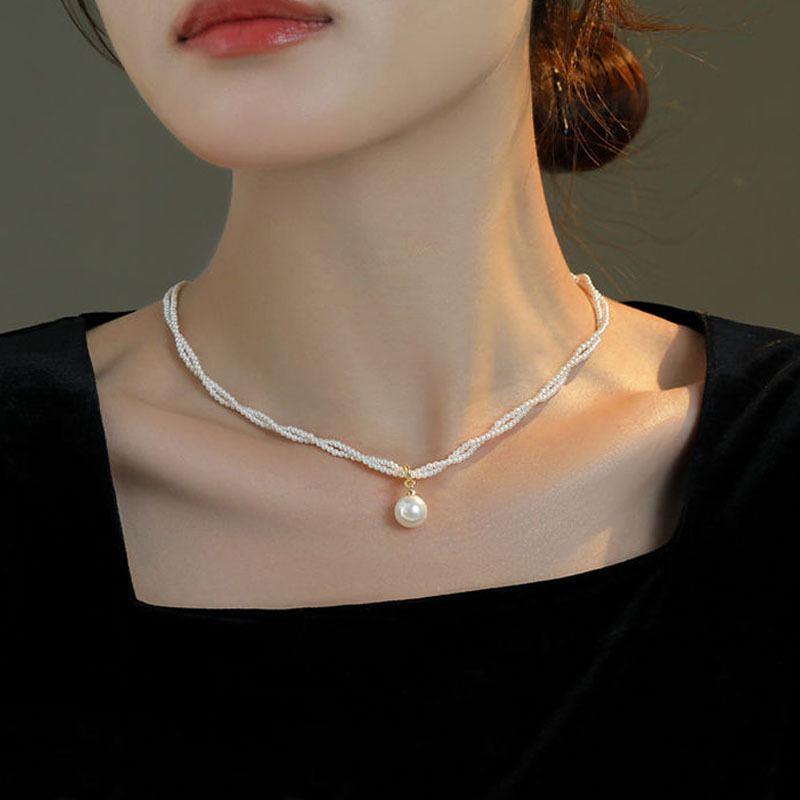 小米珠双层叠戴施家珍珠项链不掉色女夏季百搭高级感锁骨颈链饰品