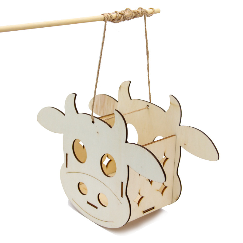木质小牛灯笼木质白坯牛年手提灯笼儿童diy彩绘装饰材料