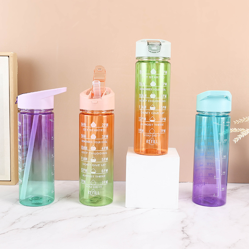 colorful portable plastic kettle for students to go to school cup with straw summer sports cup good-looking plastic cup