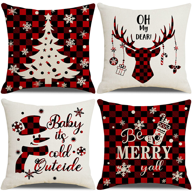 [Clothes] Amazon Christmas Pillow Cover Christmas Plaid Sofa Living Room Throw Pillowcase Pillowcase Combination