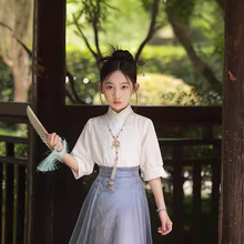 儿童马面裙女童汉服明制文艺复古中国风改良唐装刺绣汉服套装新款