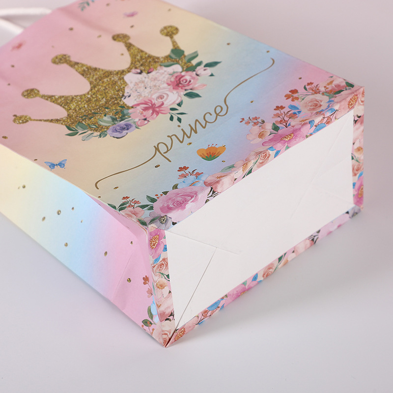 Exclusive for Cross-Border Pink Romantic Flowers Gift Bag Crown Castle Dream Gift Bag Flowers Handbag Gift