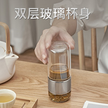 K532批发茶水分离泡茶杯双层玻璃杯子男士商务便携水杯不锈钢耐热