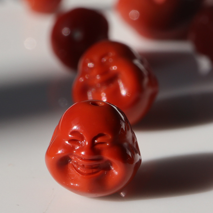 茜利 迷你南红佛头南红弥勒头玛瑙文玩配饰散珠diy笑佛腰珠