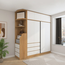 衣柜推拉门加开门实木柜子整体简约现代木质卧室衣橱趟门柜