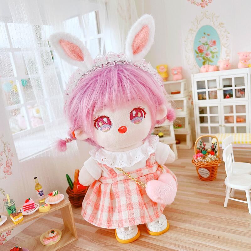 Spot Goods Linen Plaid Braces Skirt 20cm Suit 20cm Doll Clothes Star Cotton Baby Doll Dress-up