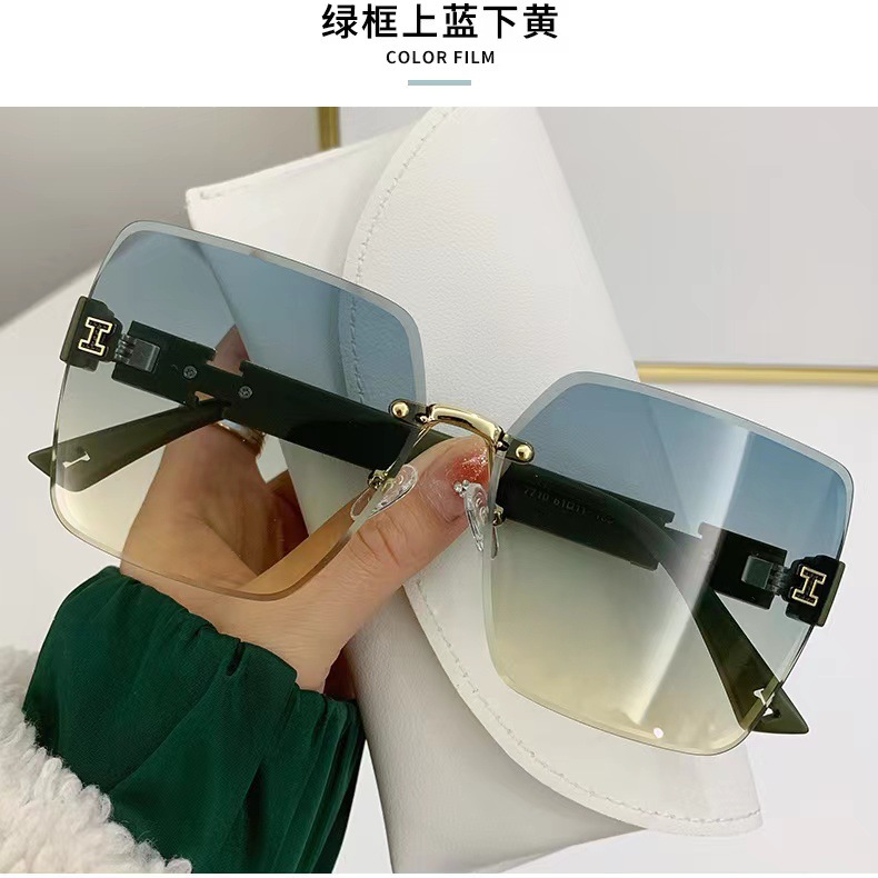 2023 New Tiktok Frameless Trimming Advanced Sense Large Square Frame Sunglasses European and American Personalized Trend Internet-Famous Sunglasses