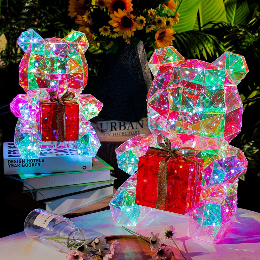 Europe and America Cross Border Colorful Bear Luminous Doll Valentine's Day Confession Christmas Party Gathering Creative Decoration Gift Box