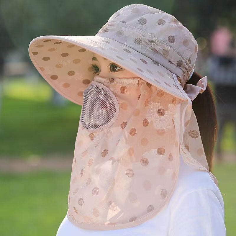 Summer Women's Sun Hat Korean Style Big Brim Mask Shawl Hat Breathable Mesh Sun Protection Hat Outdoor Tea Picking Hat Tea Picking Hat