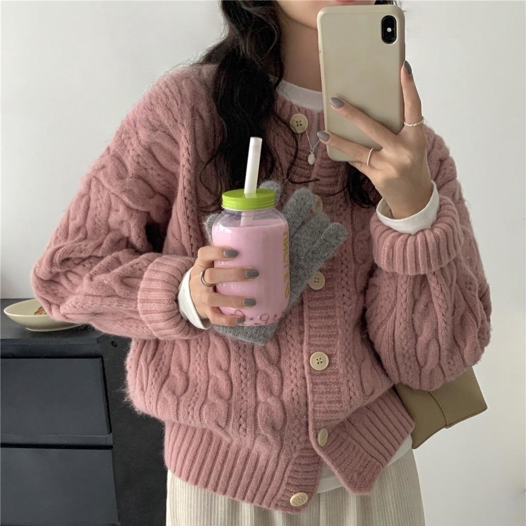 Retro Art round-Neck Cable-Knit Sweater Women's Clothing 2023 Autumn New Loose-Fitting Long Sleeve Sweater Cardigan Coat Women Clothes