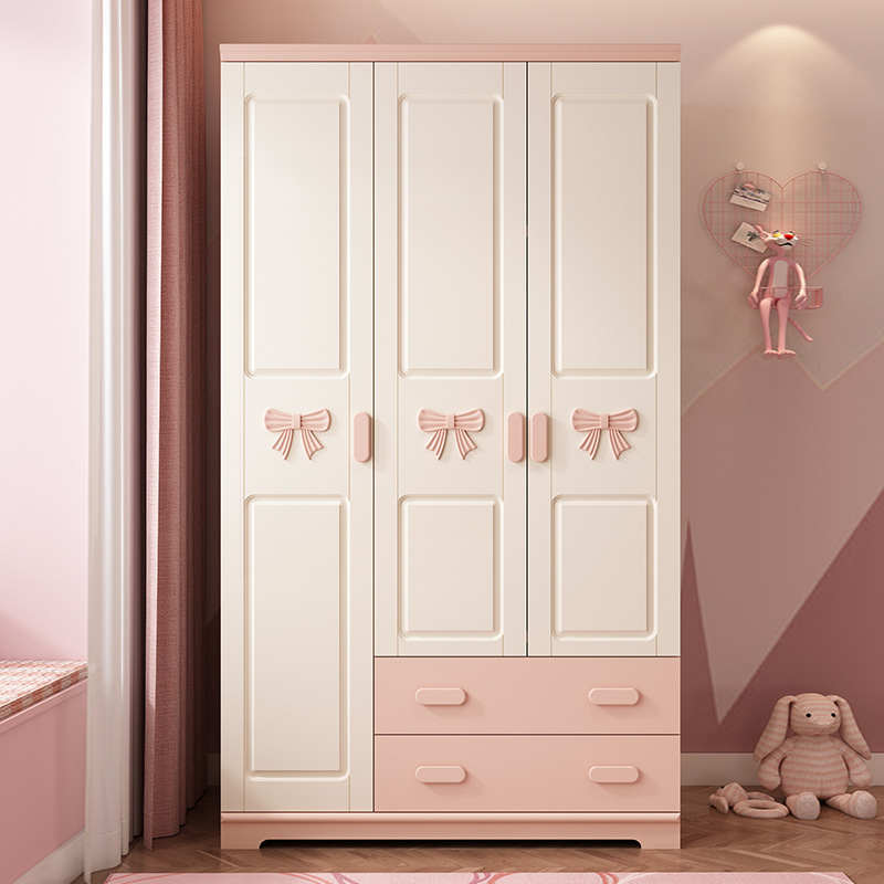 儿童衣柜女孩公主粉色两门三门家用卧室现代简约柜子儿童房家具
